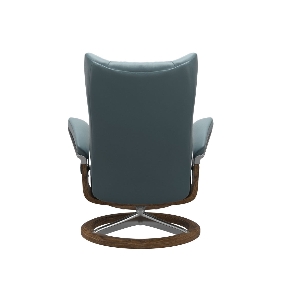 Stressless Wing Recliner Signature Base in Paloma Teal Blue, Teak, back view