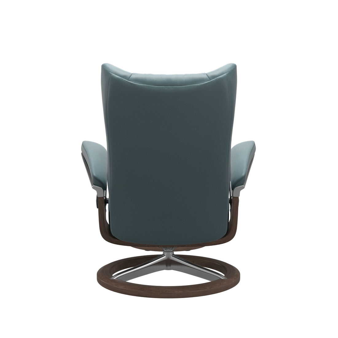 Stressless Wing Recliner Signature Base in Paloma Teal Blue, Walnut, back view