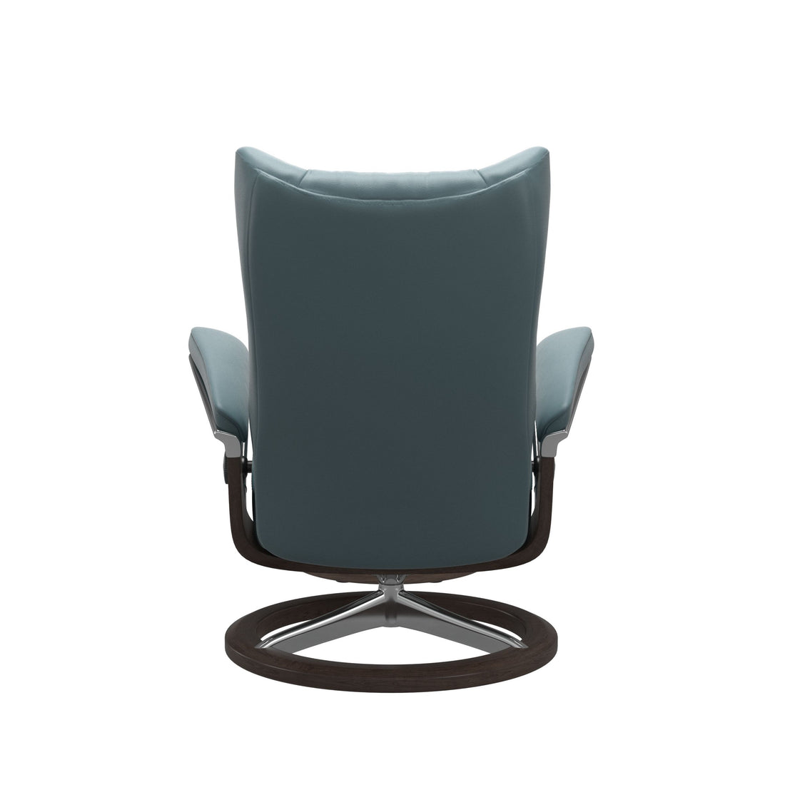 Stressless Wing Recliner Signature Base in Paloma Teal Blue, Wenge, back view