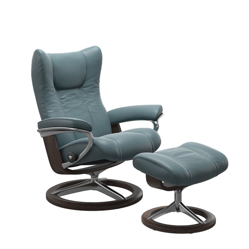 Wing Recliner - Signature Base - Paloma Teal Blue - Wenge Wood