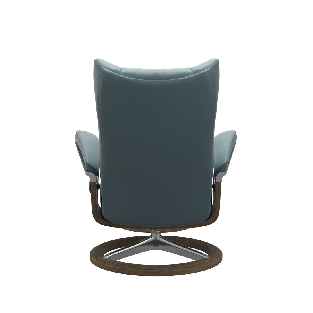 Stressless Wing Recliner Signature Base in Paloma Teal Blue, Smoked Oak, back view