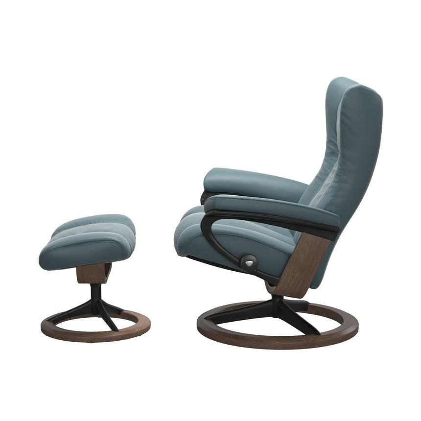 Wing Recliner - Signature Base - Paloma Teal Blue - Walnut (with Matte Black) Wood