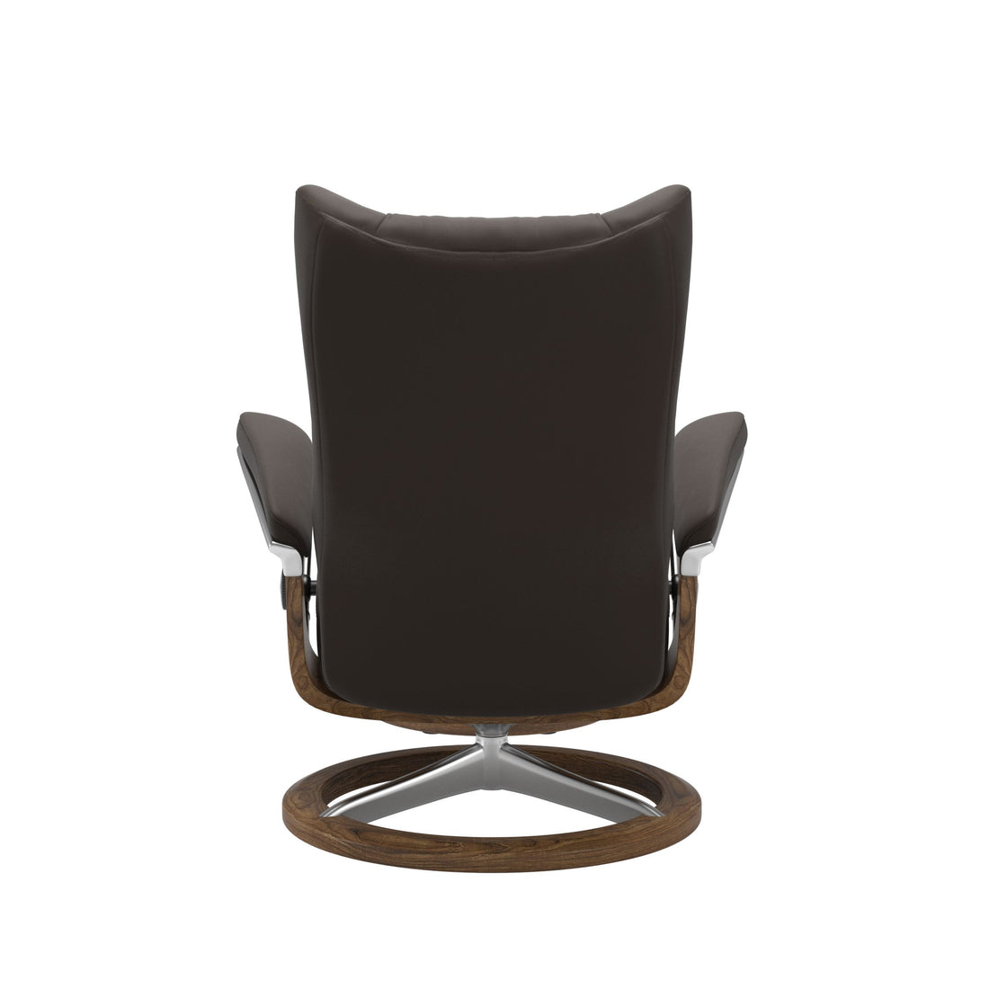 Stressless Wing Recliner Signature Base in Paloma Chestnut, Teak, back view