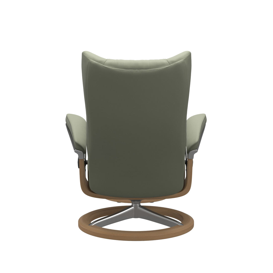 Stressless Wing Recliner Signature Base in Paloma Shadow Green, Oak, back view