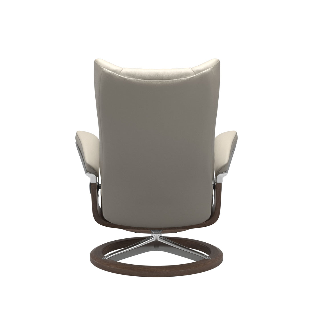 Stressless Wing Recliner Signature Base in Velaro Light Grey, Walnut, back view