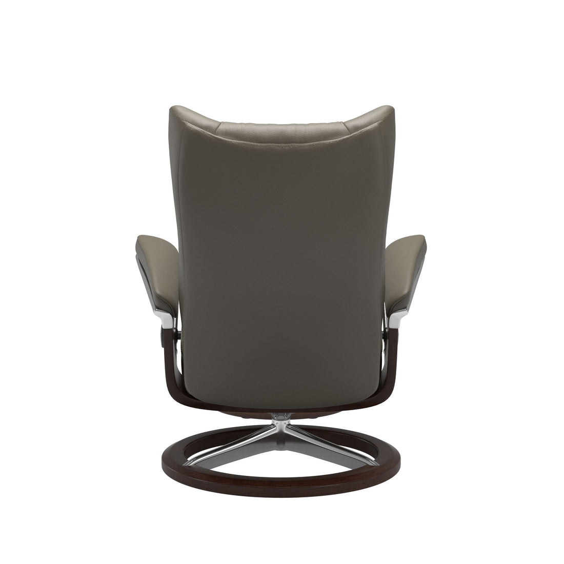 Stressless Wing Recliner Signature Base in Velaro Forest Green, Brown, back view