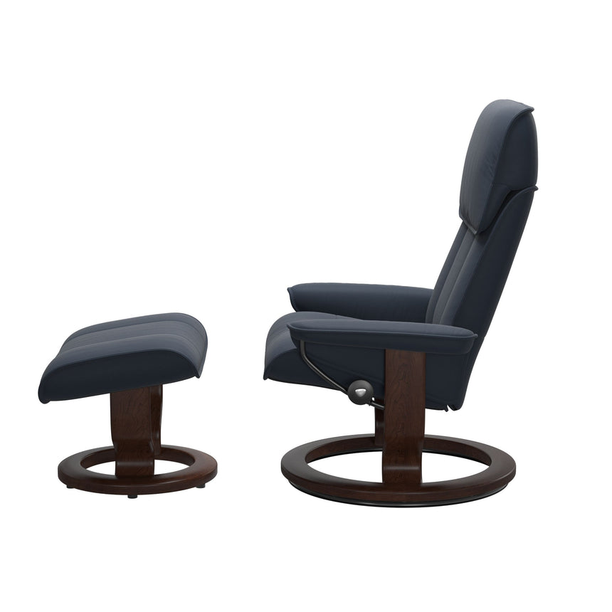Admiral Recliner - Classic Base - Paloma Oxford Blue - Brown Wood