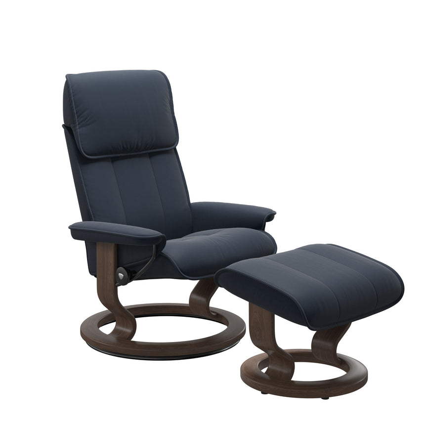 Admiral Recliner - Classic Base - Paloma Oxford Blue - Walnut Wood