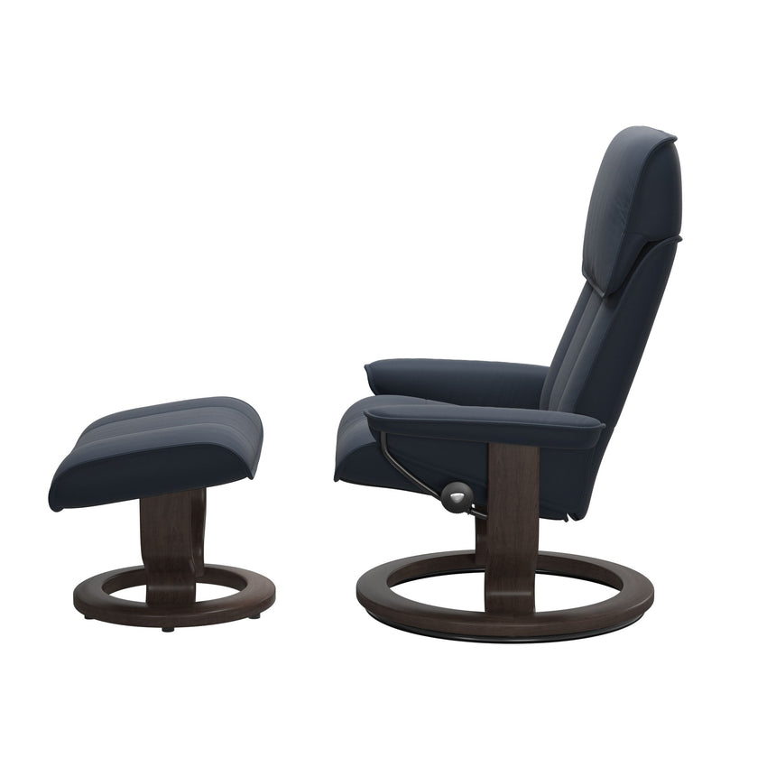 Admiral Recliner - Classic Base - Paloma Oxford Blue - Wenge Wood
