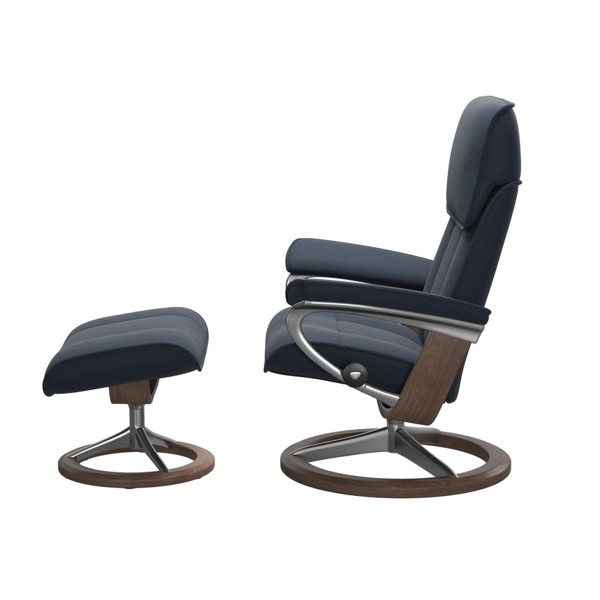 Admiral Recliner - Signature Base - Paloma Oxford Blue - Walnut Wood