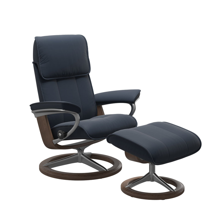 Admiral Recliner - Signature Base - Paloma Oxford Blue - Walnut Wood