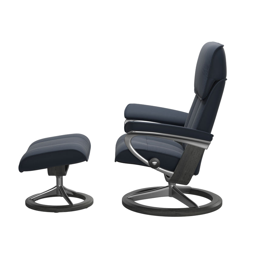 Admiral Recliner - Signature Base - Paloma Oxford Blue - Grey Wood