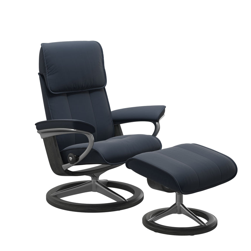 Admiral Recliner - Signature Base - Paloma Oxford Blue - Grey Wood