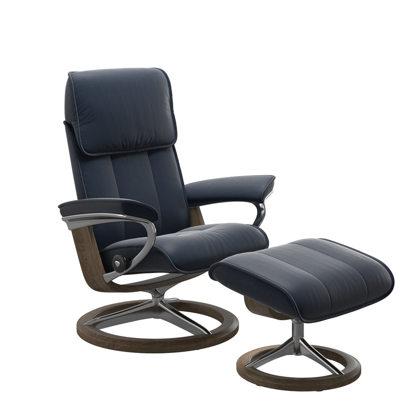 Admiral Recliner - Signature Base - Paloma Oxford Blue - Smoked Oak Wood