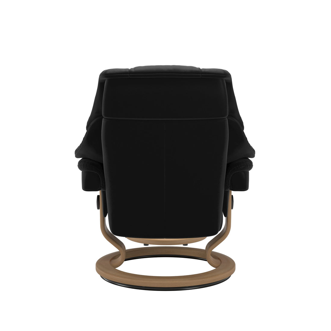 Stressless Reno Recliner Classic Base in Paloma Black, Oak, back view