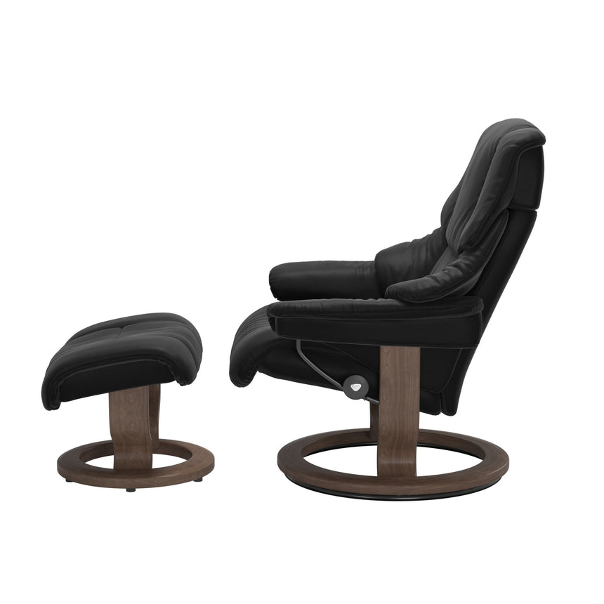 Reno Recliner - Classic Base - Paloma Black - Walnut Wood