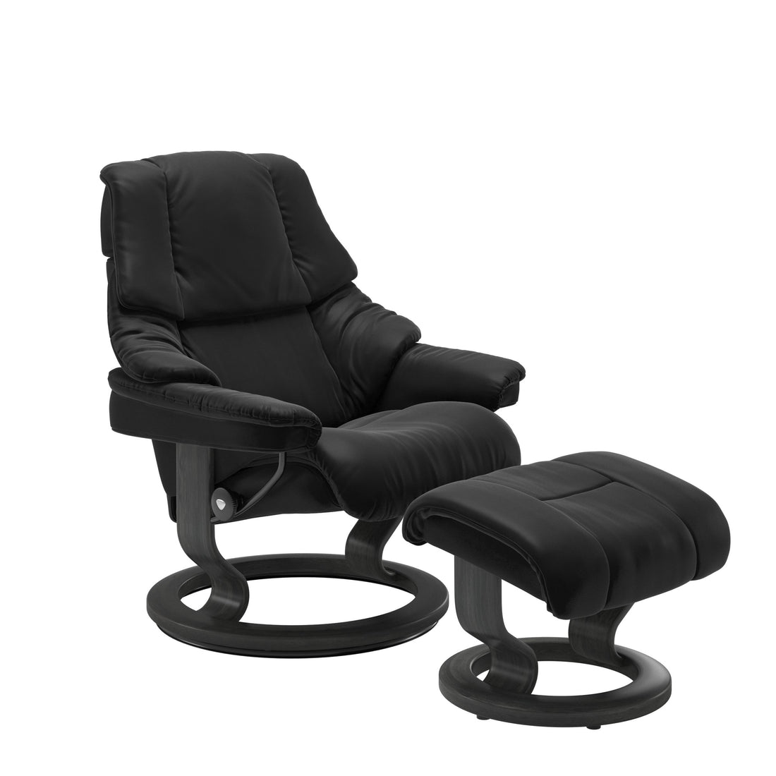 Stressless Reno Recliner Classic Base in Paloma Black, Grey, front view