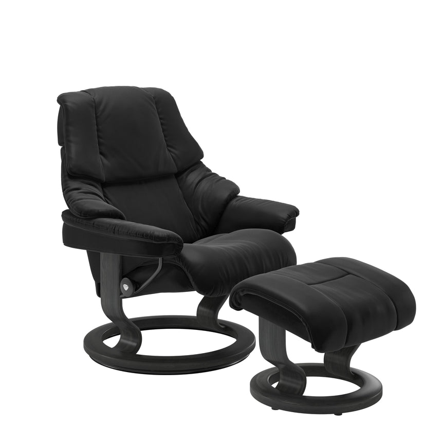 Reno Recliner - Classic Base - Paloma Black - Grey Wood
