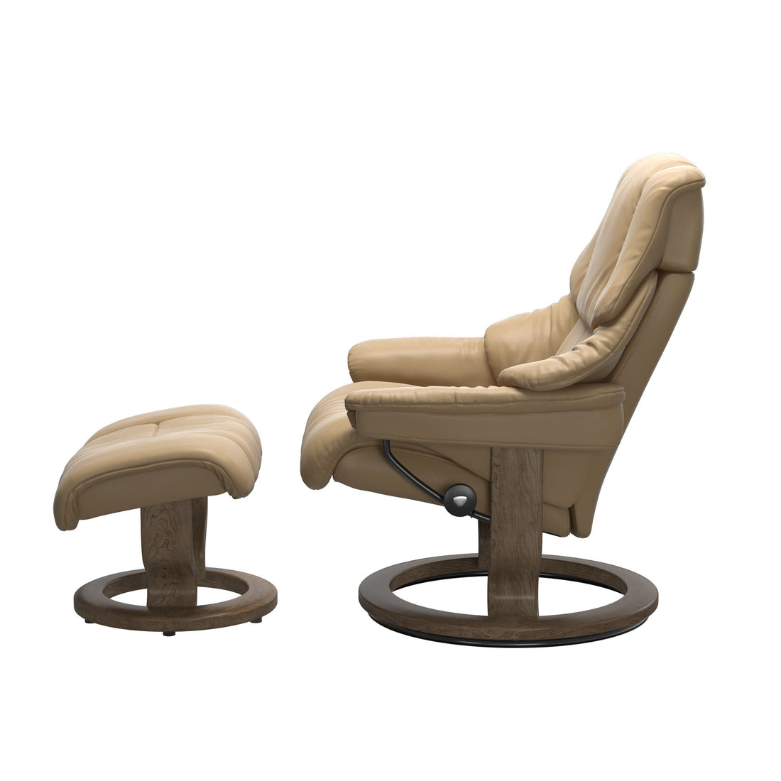 Stressless Reno Recliner Classic Base in Paloma Sand, Smoked Oak, side view