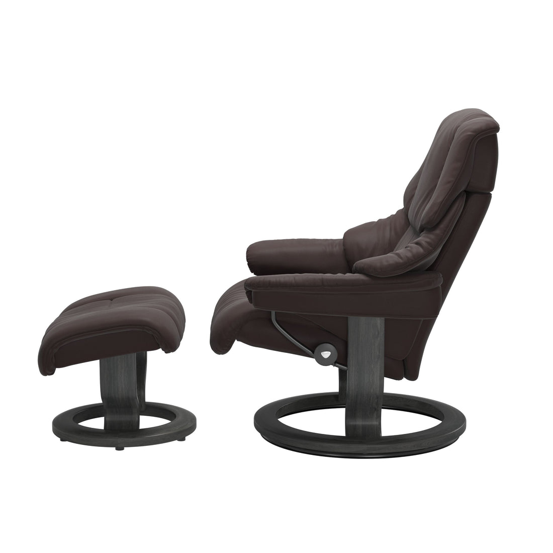 Stressless Reno Recliner Classic Base in Paloma Chocolate, Grey, side view