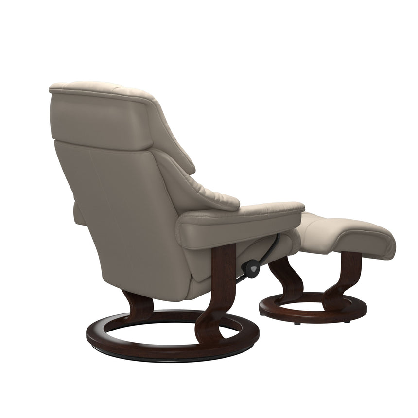 Reno Recliner - Classic Base - Paloma Fog - Brown Wood