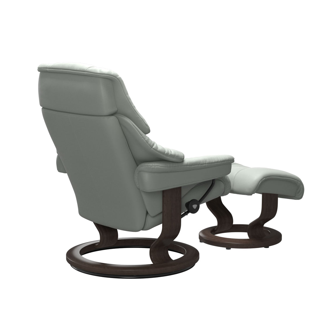 Stressless Reno Recliner Classic Base in Paloma Breezy Blue, Wenge, rear three-quarter view