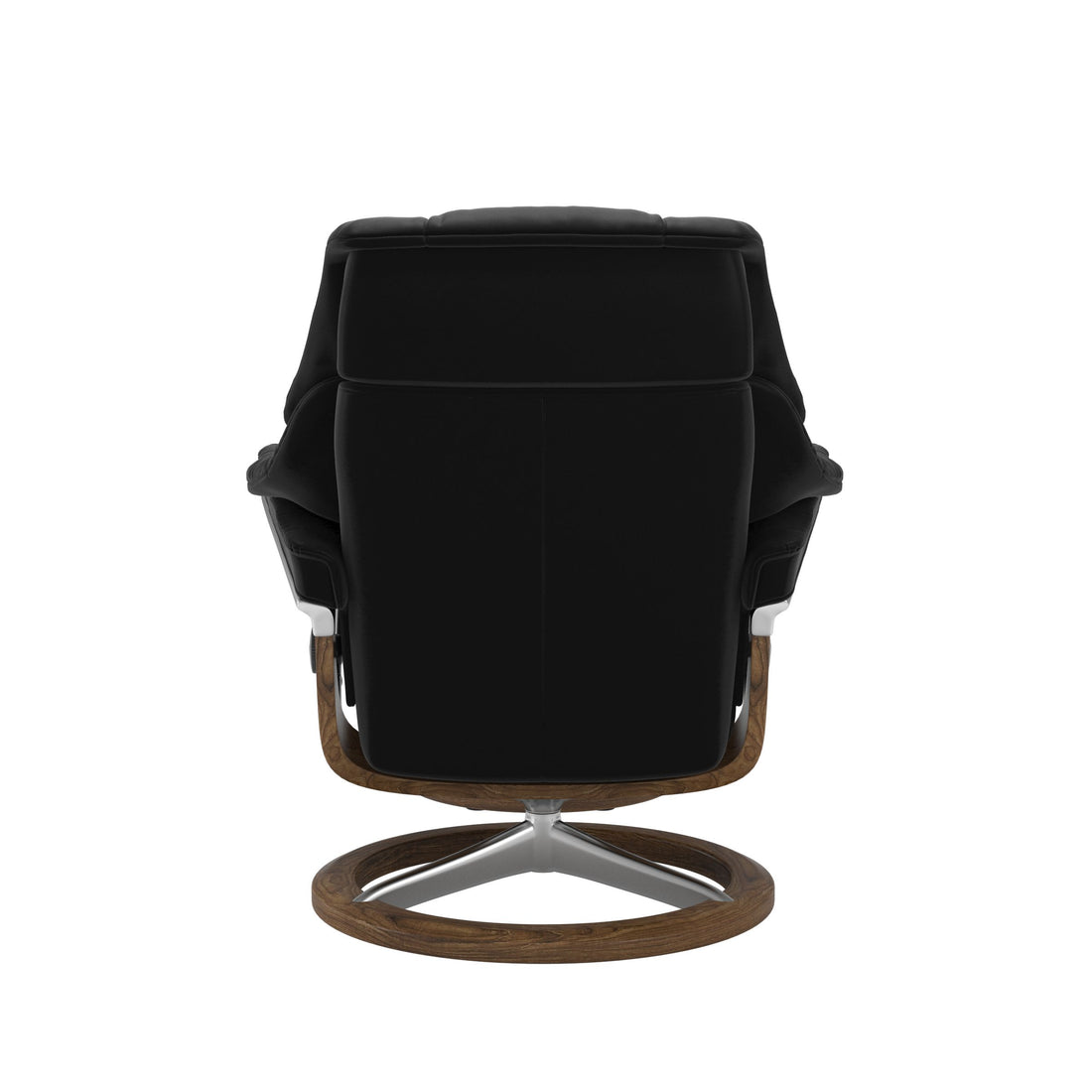 Stressless Reno Recliner Signature Base in Paloma Black, Teak, back view