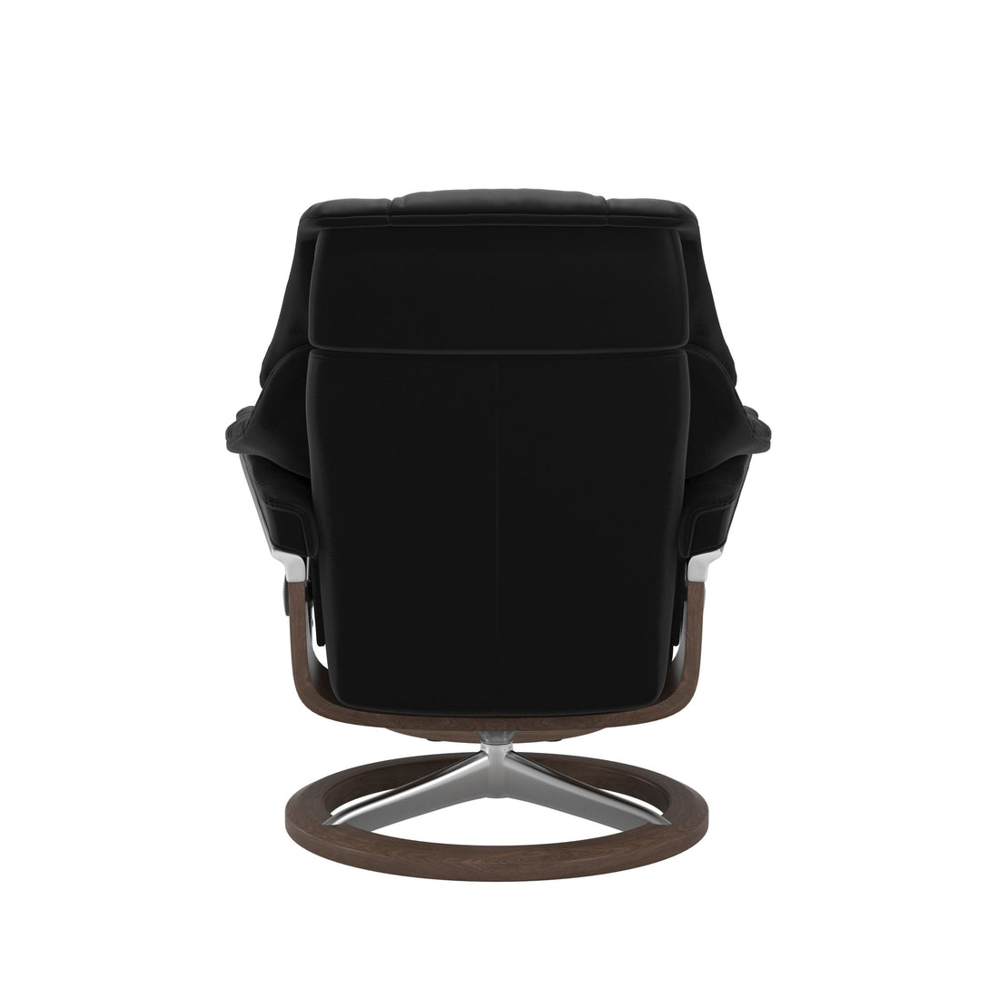 Stressless Reno Recliner Signature Base in Paloma Black, Walnut, back view