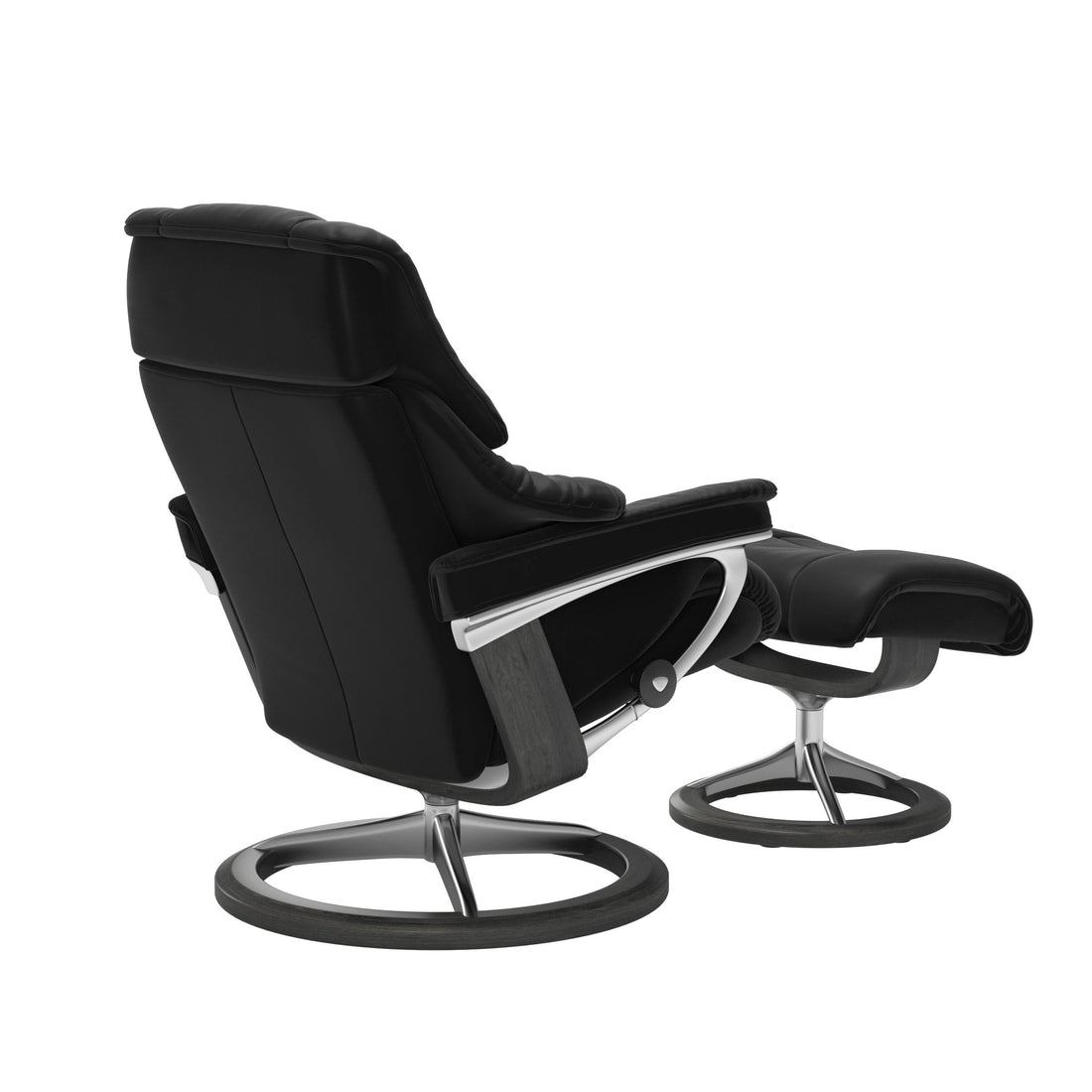 Stressless Reno Recliner Signature Base in Paloma Black, Grey, rear three-quarter view