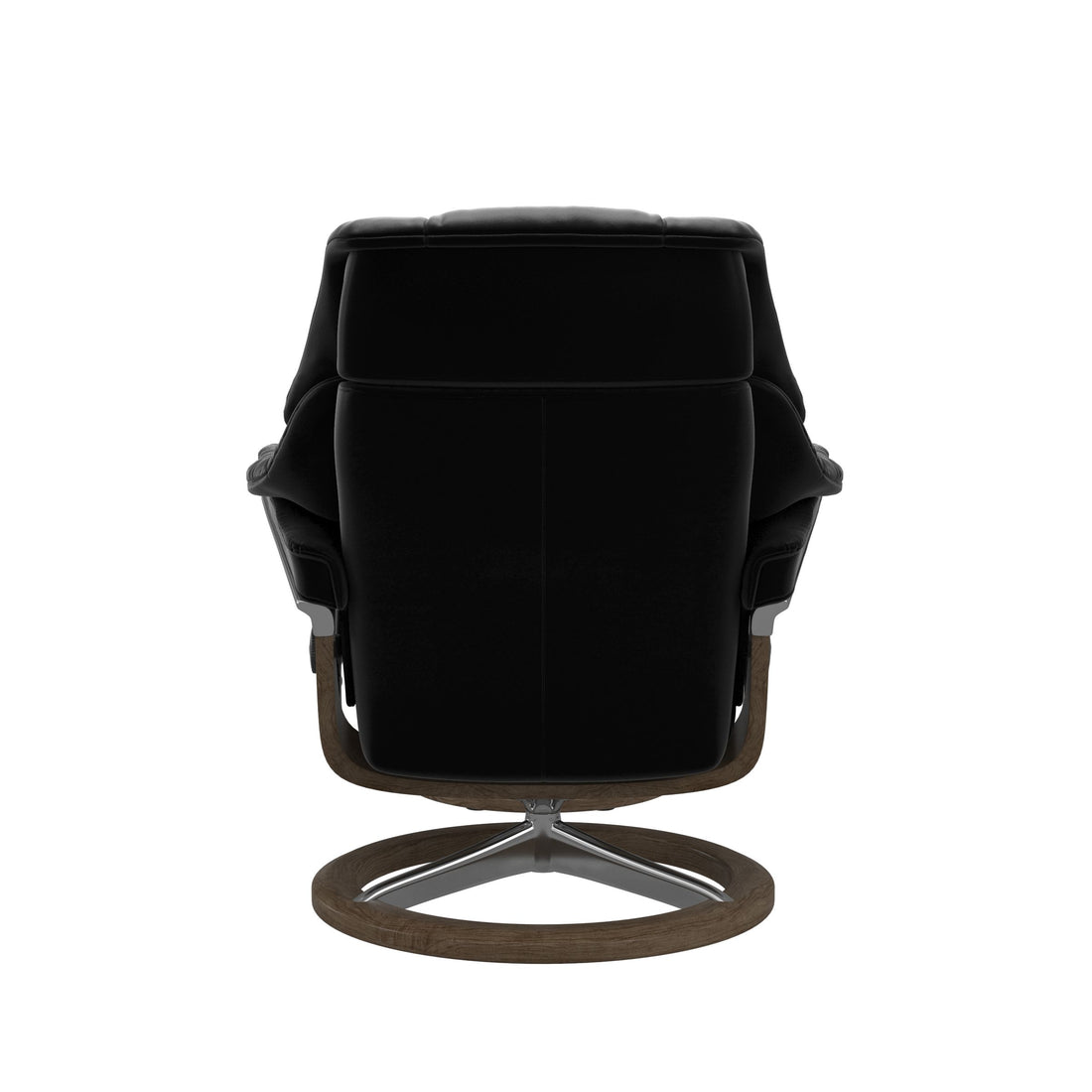 Stressless Reno Recliner Signature Base in Paloma Black, Smoked Oak, back view