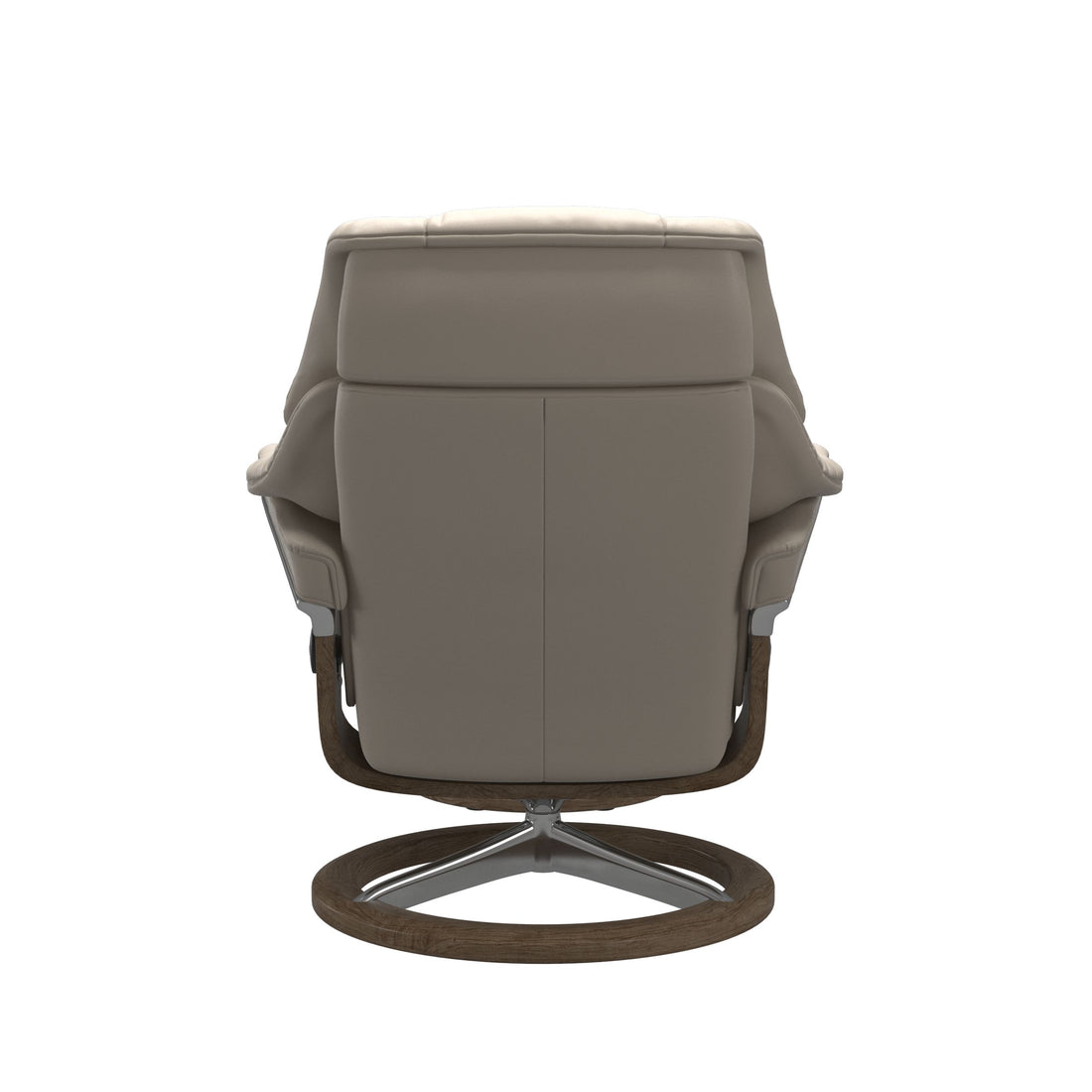 Stressless Reno Recliner Signature Base in Paloma Fog, Smoked Oak, back view