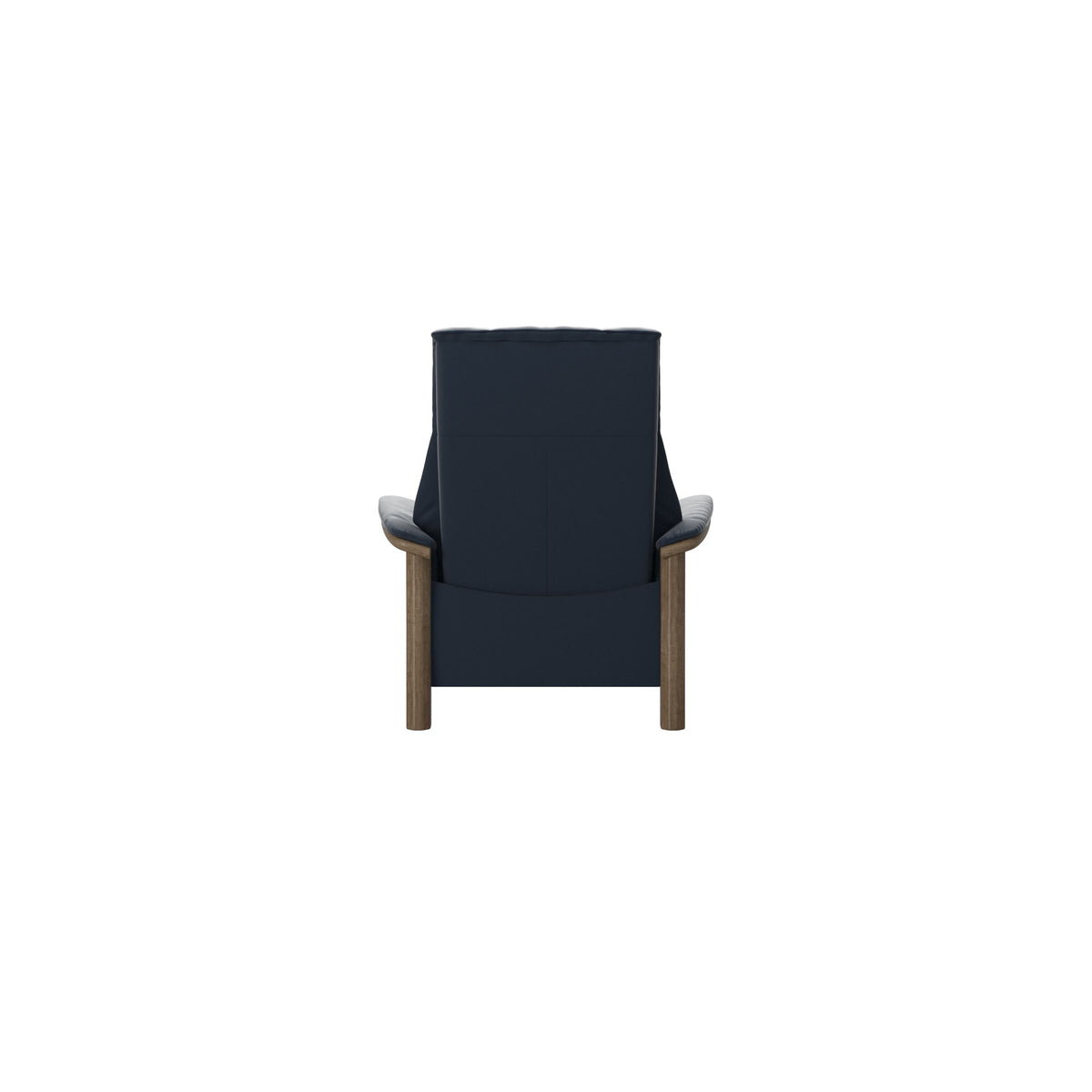 Stressless Windsor High Back Chair in Paloma Oxford Blue, Smoked Oak, rear three-quarter view