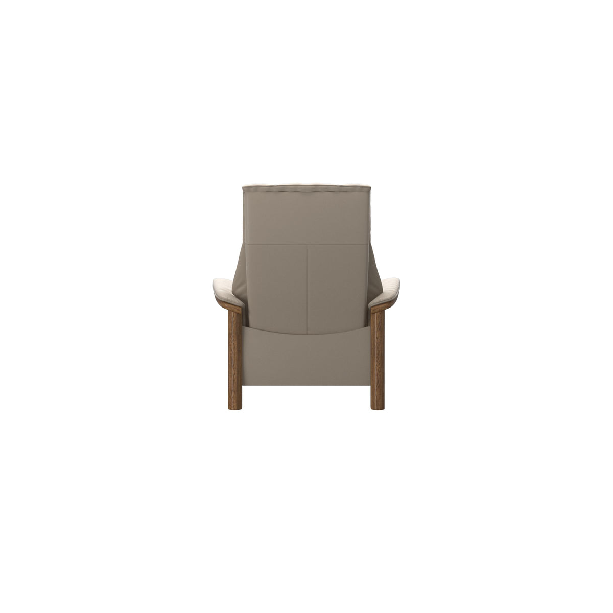 Stressless Windsor High Back Chair in Paloma Mushroom, Teak, rear three-quarter view