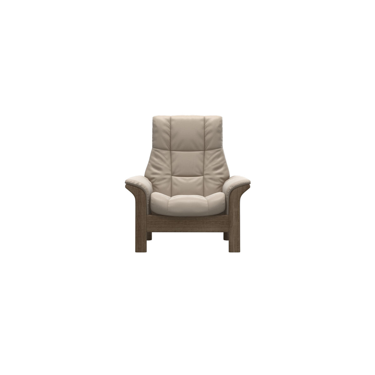 Stressless Windsor High Back Chair in Paloma Mushroom, Smoked Oak, front view
