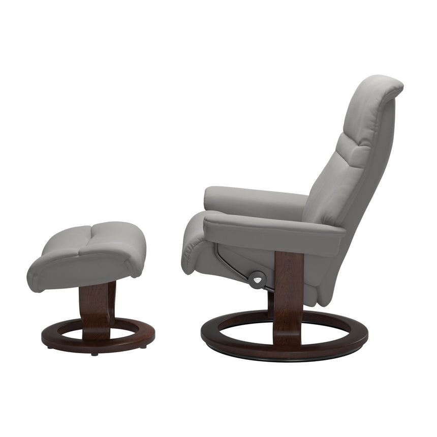 Sunrise Recliner - Classic Base - Paloma Silver Grey - Brown Wood