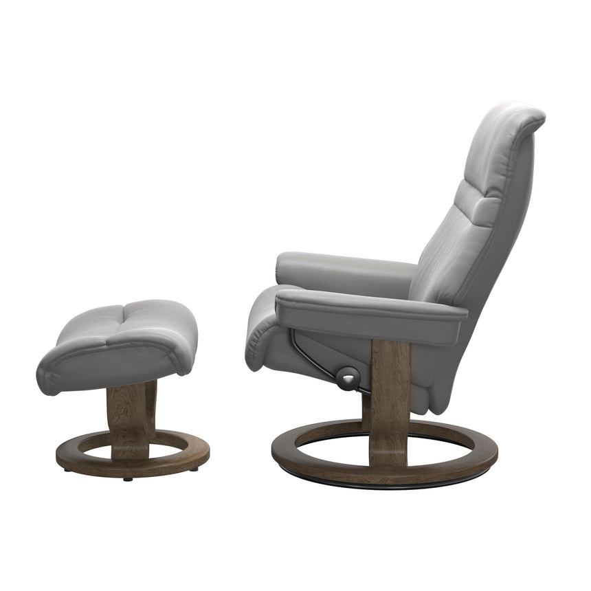 Sunrise Recliner - Classic Base - Paloma Silver Grey - Smoked Oak Wood