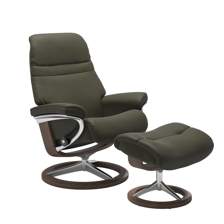 Sunrise Recliner - Signature Base - Paloma Dark Olive - Walnut Wood