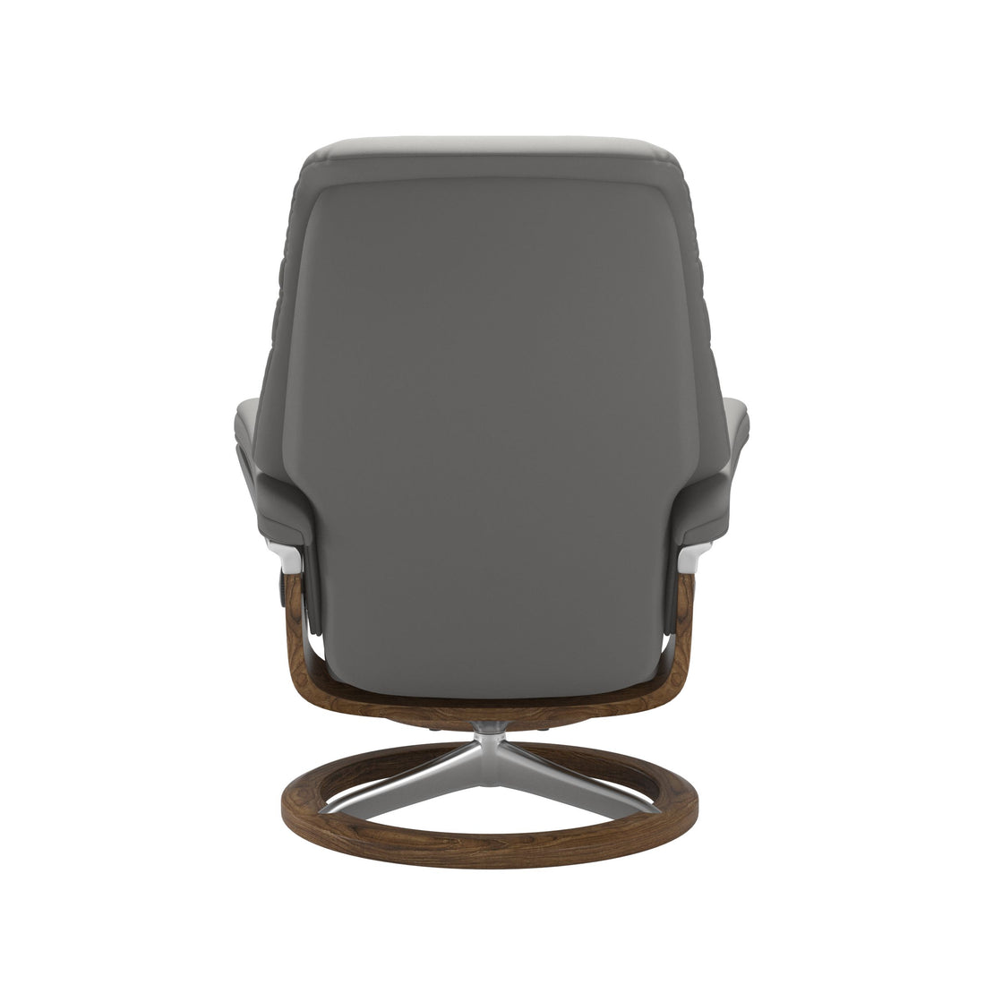 Stressless Sunrise Recliner Signature Base in Paloma Silver Grey, Teak, back view