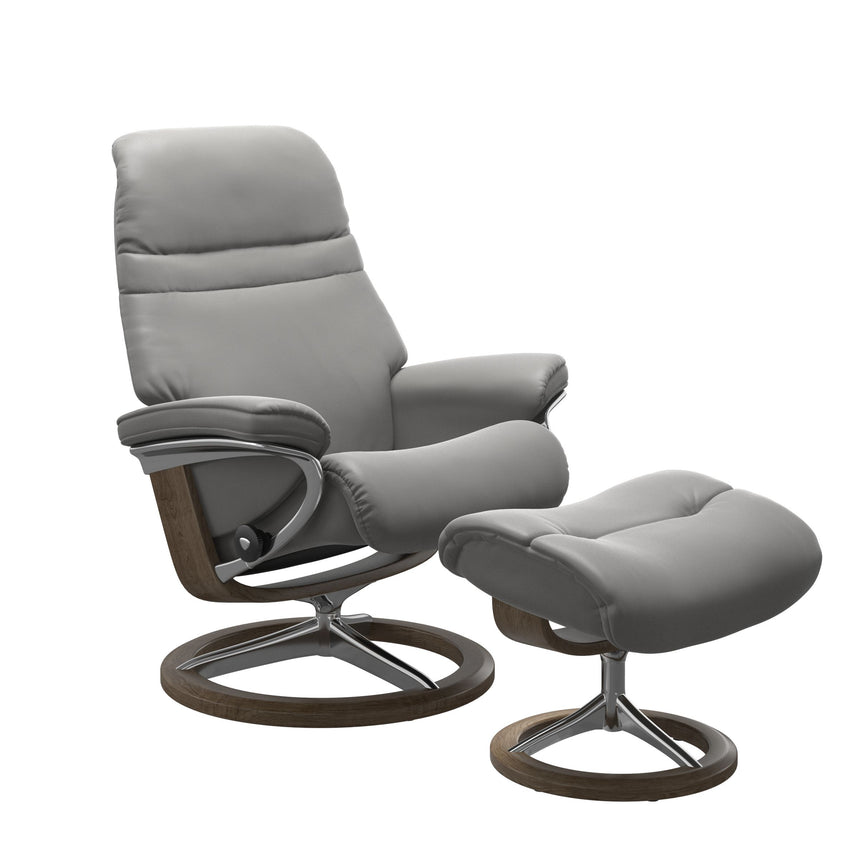 Sunrise Recliner - Signature Base - Paloma Silver Grey - Smoked Oak Wood