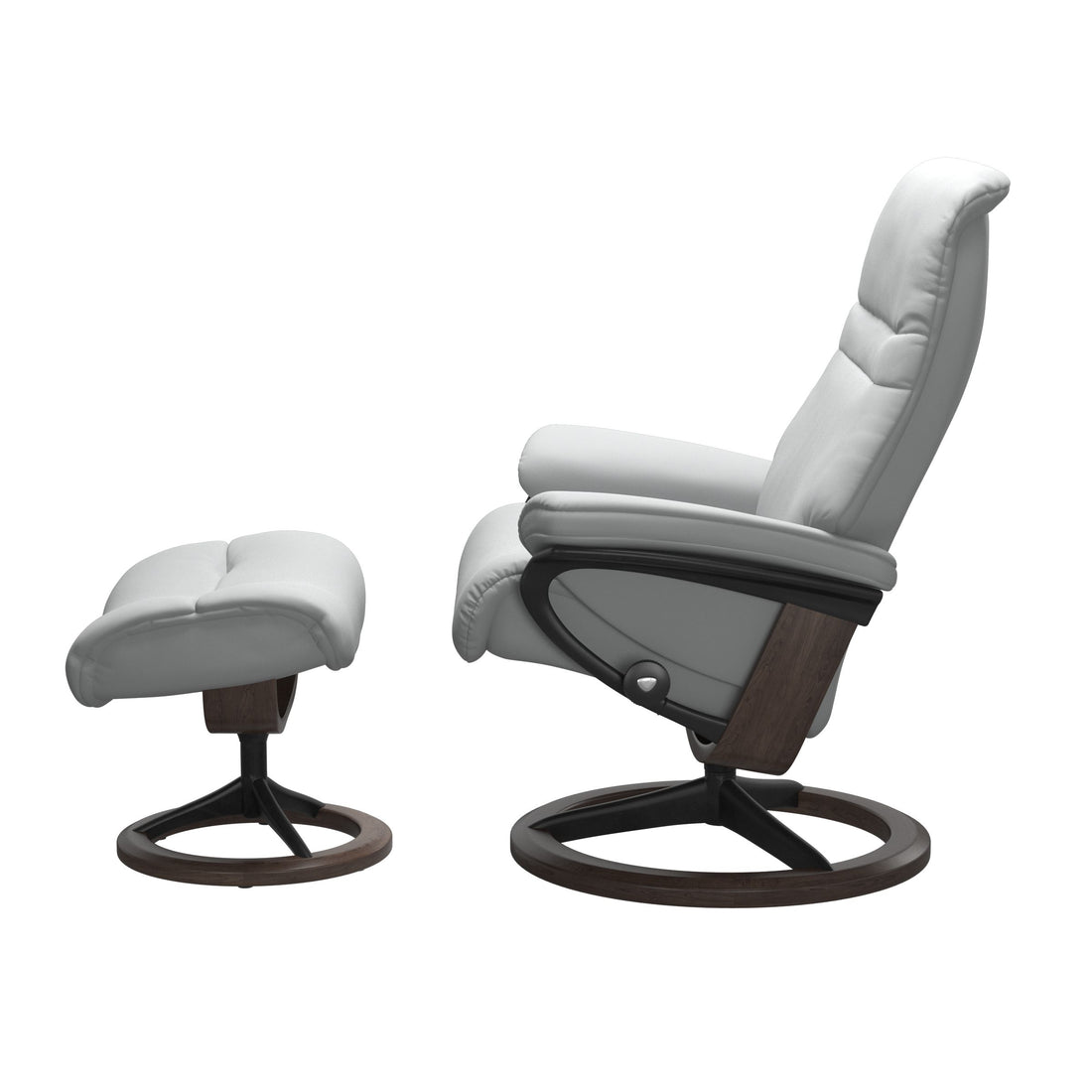 Stressless Sunrise Recliner Signature Base in Paloma Misty Grey, Wenge (with Matte Black), side view