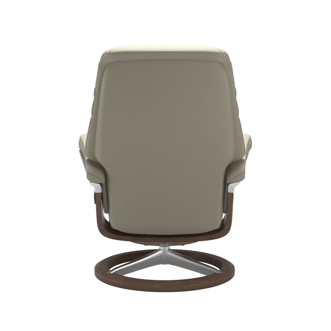 Stressless Sunrise Recliner Signature Base in Paloma Light Grey, Walnut, back view