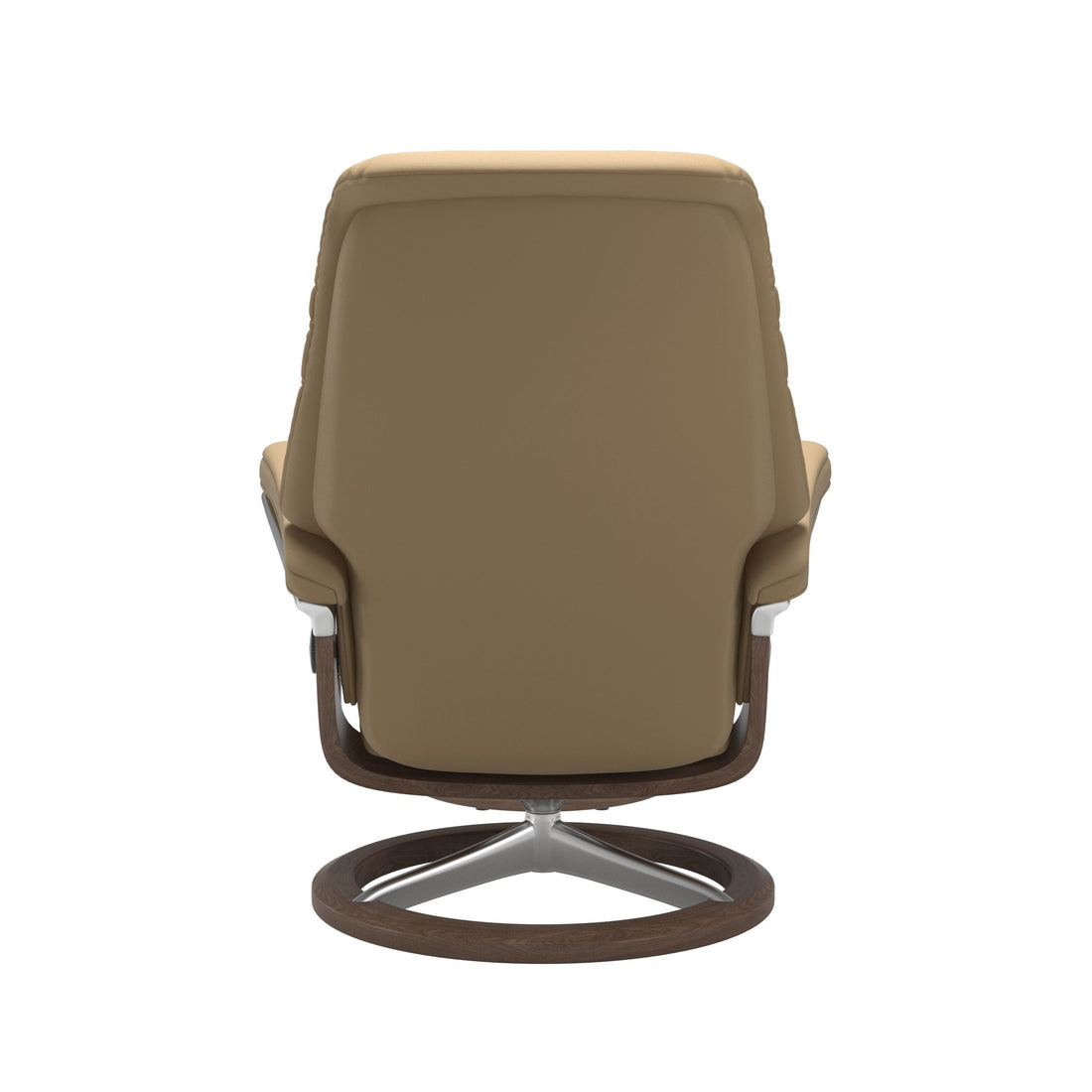 Stressless Sunrise Recliner Signature Base in Paloma Sand, Walnut, back view
