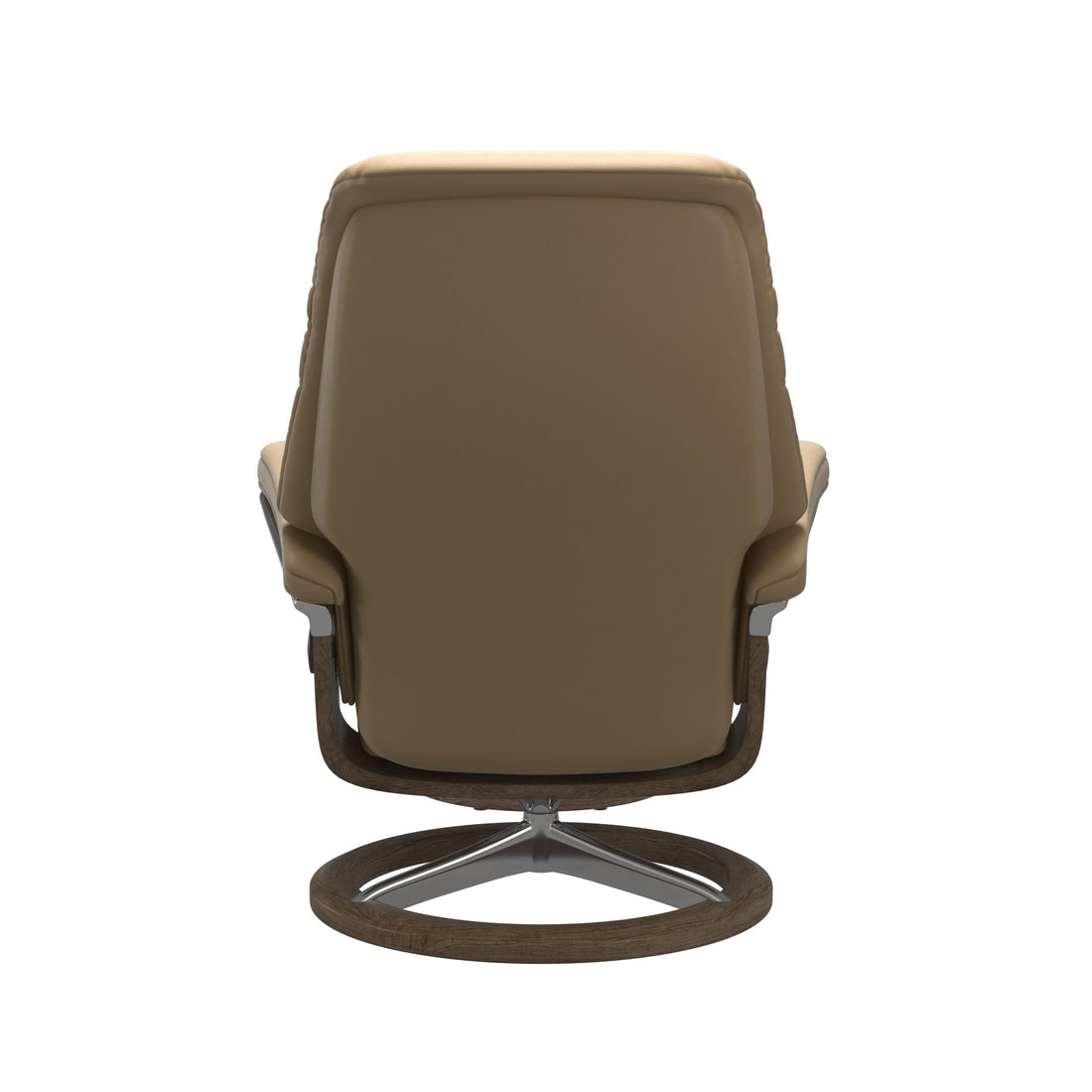 Stressless Sunrise Recliner Signature Base in Paloma Sand, Smoked Oak, back view