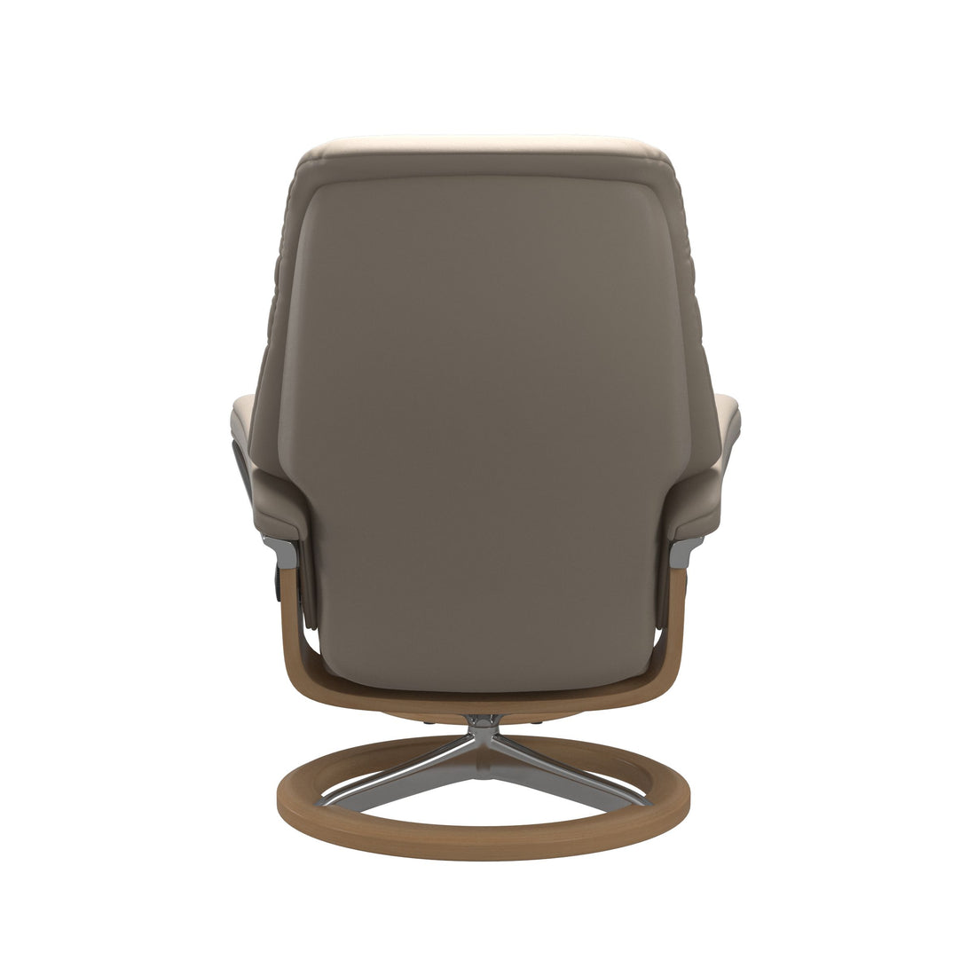 Stressless Sunrise Recliner Signature Base in Paloma Mushroom, Oak, back view