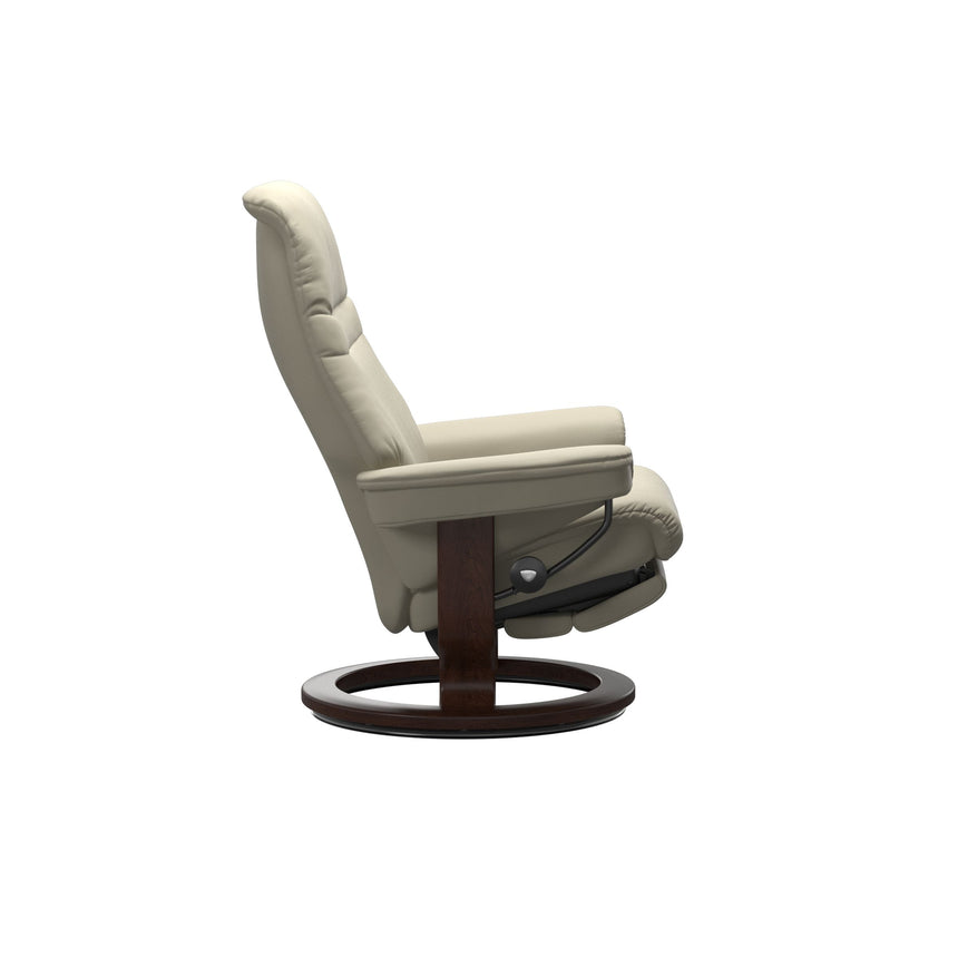 Sunrise Recliner - Classic Power Base - Paloma Light Grey - Brown Wood