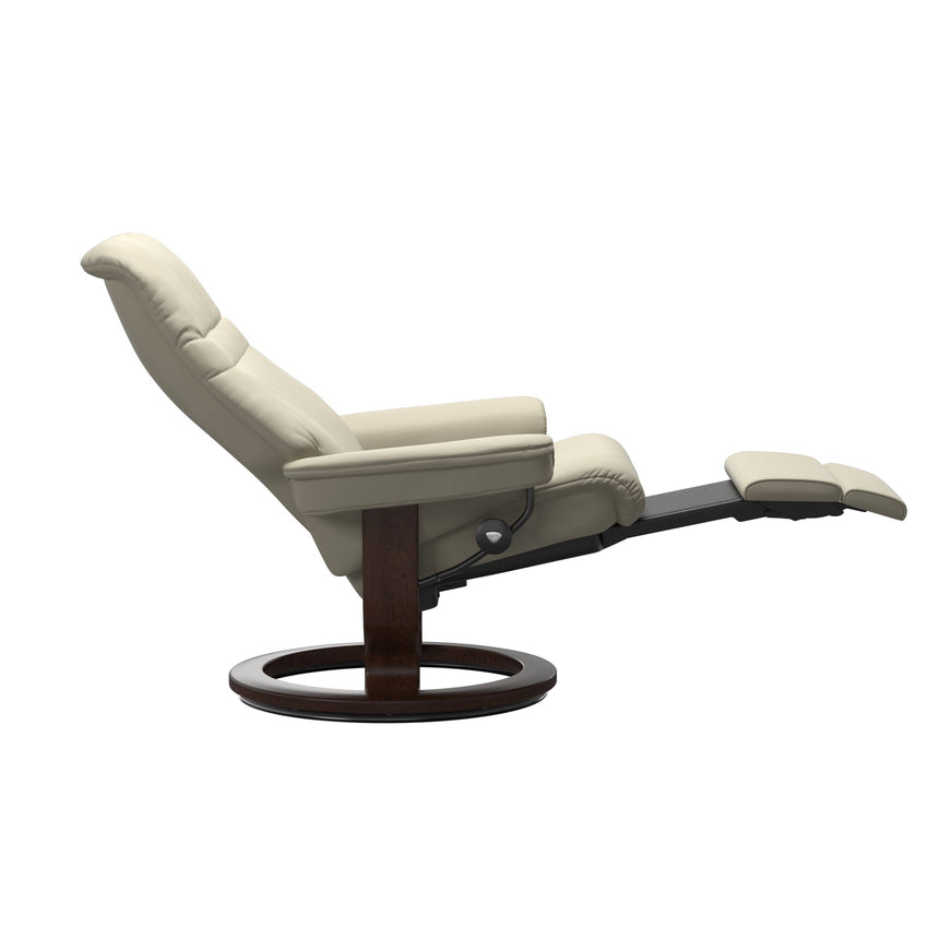 Sunrise Recliner - Classic Power Base - Paloma Light Grey - Brown Wood