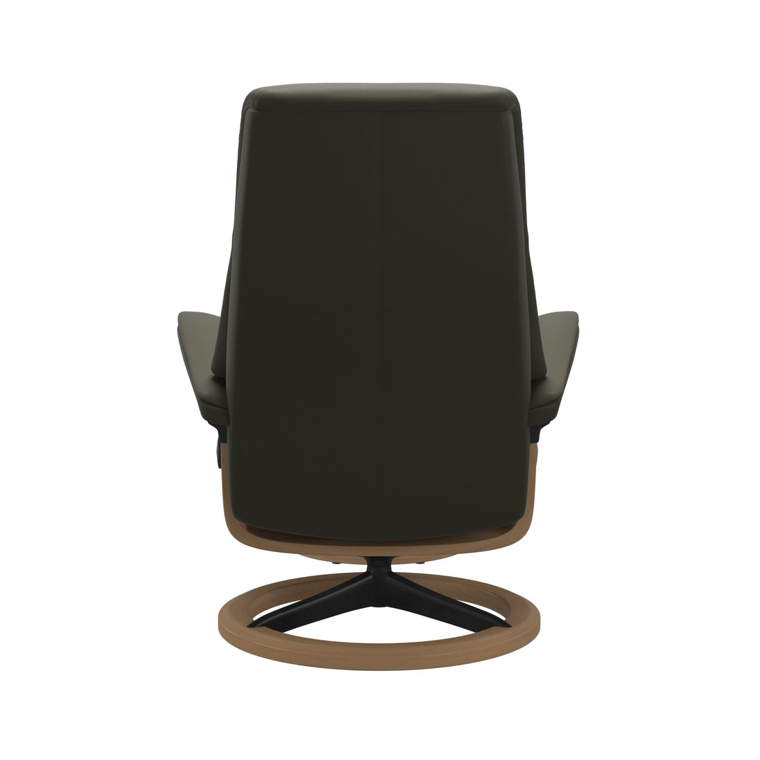 Stressless View Recliner Signature Base in Paloma Dark Olive, Oak (with Matte Black), back view