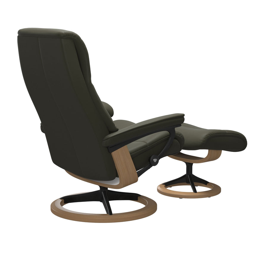 View Recliner - Signature Base - Paloma Dark Olive - Oak and Matte Black Wood