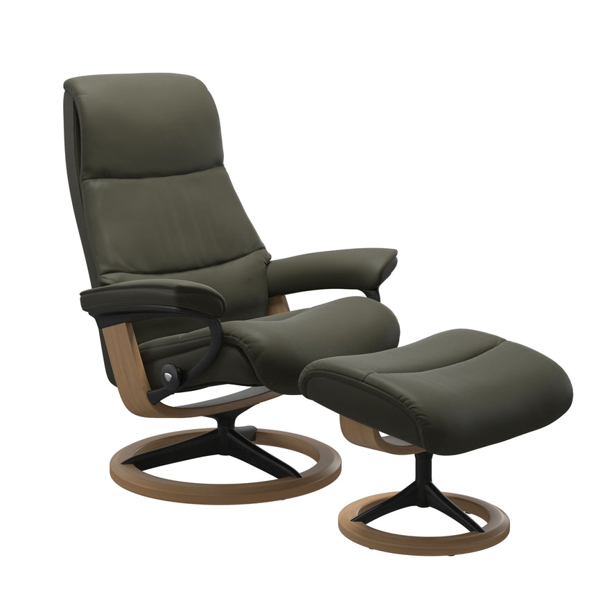 View Recliner - Signature Base - Paloma Dark Olive - Oak and Matte Black Wood