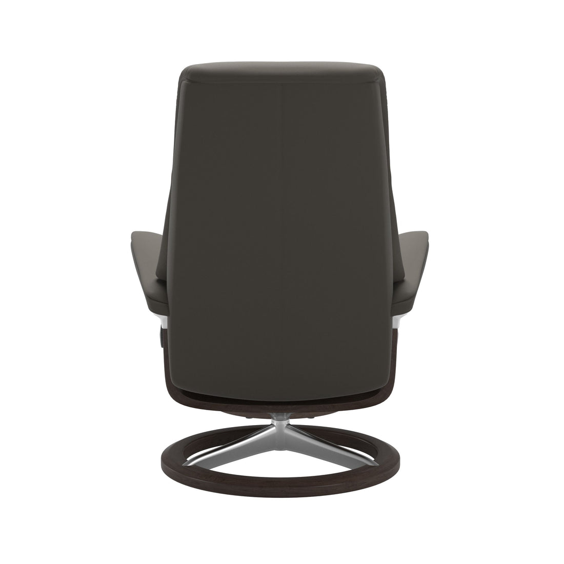 Stressless View Recliner Signature Base in Paloma Metal Grey, Wenge (with Polished Aluminum), back view